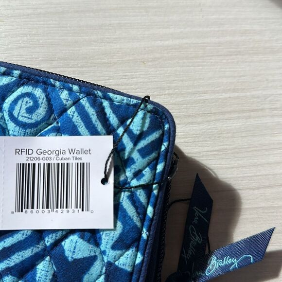 VB RFID Signature Cotton Navy Light Blue Cuban Tiles Georgia Wallet - Picture 16 of 16